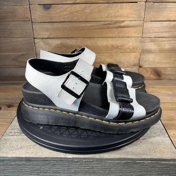 Dr Martens Womens Size 8 Slip On Romi Crackle White Black Platform Sandals - Picture 1 of 10